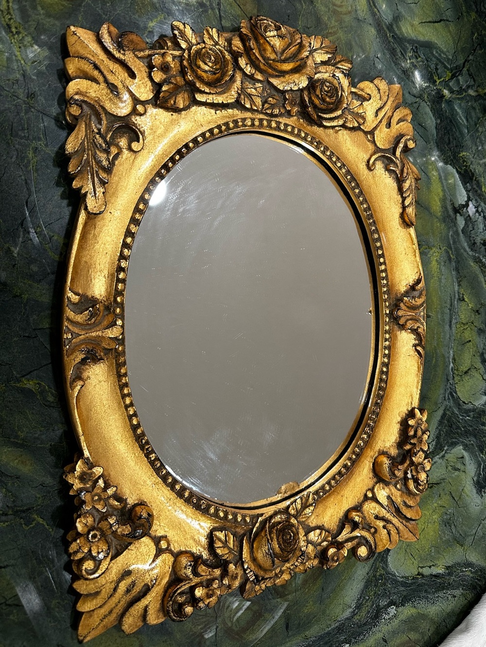 Decorative Gold Ornate Oval Wall Mirror - Elegant Home Wall Decor Roses 14x9 3/4 - Picture 6 of 11